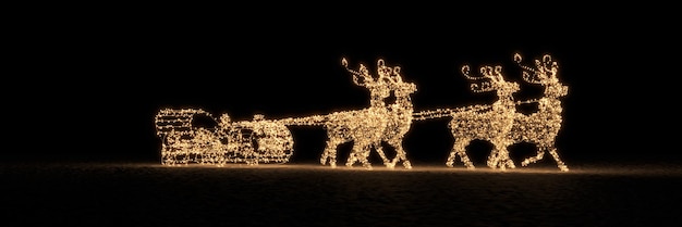 3d illustration of a rickshaw lamp with four reindeer shining on christmas eve