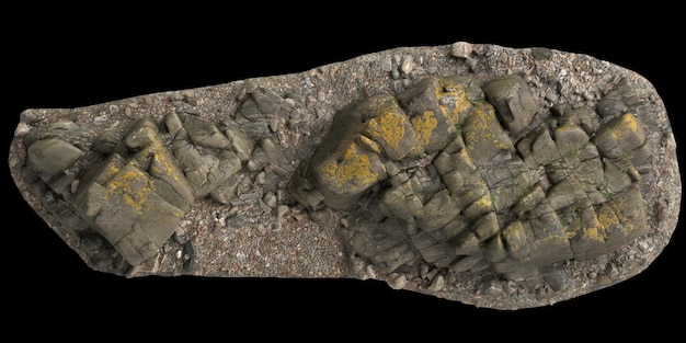 3d illustration of rocks on gravel shelf isolated on black background top view
