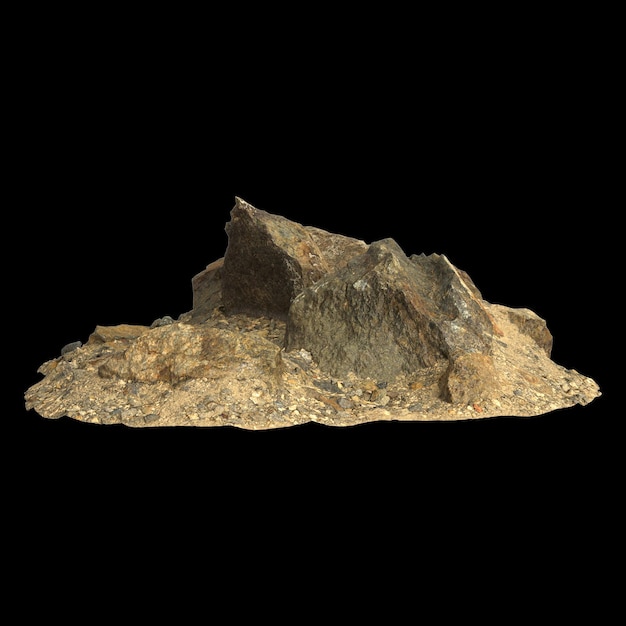 3d illustration of rocks on gravel shelf isolated on black background