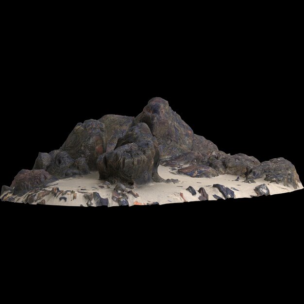 3d illustration of rocks on sand shelf isolated on black background