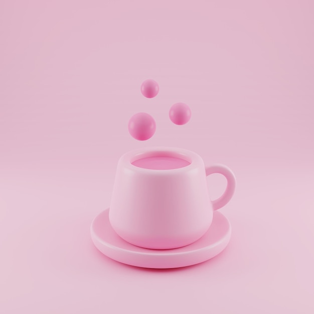 Foto illustrazione 3d di una tazza di caffè rosa romantica sullo sfondo rosa