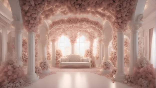 3d illustration of a room with a sofa made of fluffy clouds