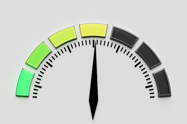 3d illustration round control panel icon Normal risk concept on speedometer Credit rating scale