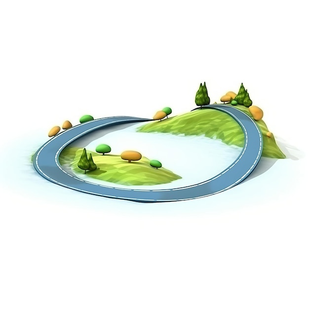 3d illustration round road with grass landscape isolated in the white background