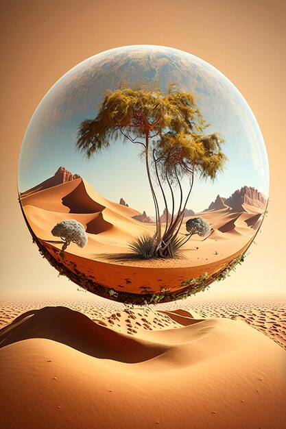 3d illustration round shape of desert with sand mountain