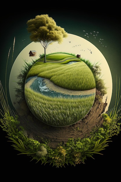 3d illustration round shape of grass and jungle