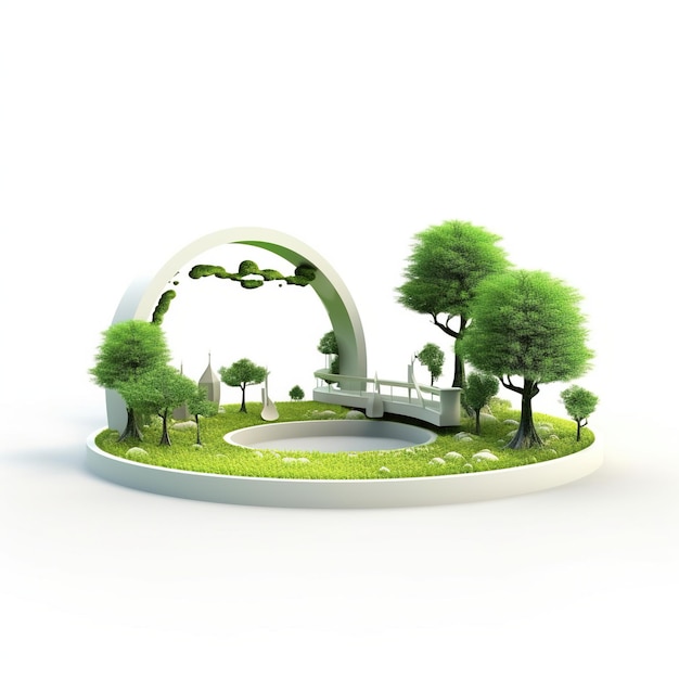 3d illustration round shape of landscape white background