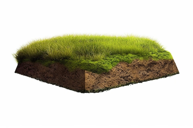 3D Illustration round soil ground cross section with earth land and green grass land isometric