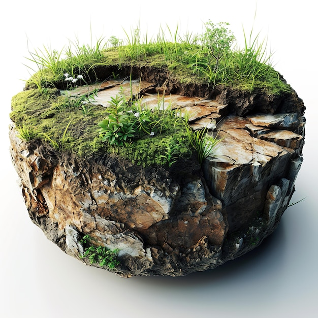 3D Illustration round soil ground cross section with earth land and green grass realistic 3D render