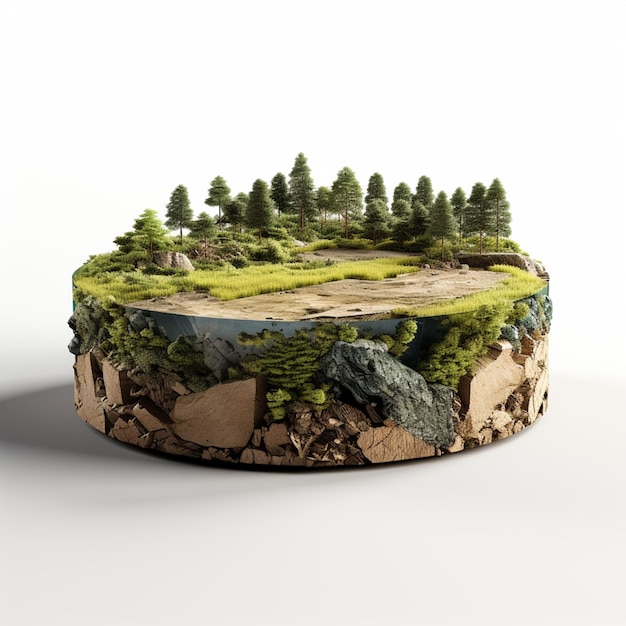 3D Illustration round soil ground cross section with earth land and green grass realistic 3D render