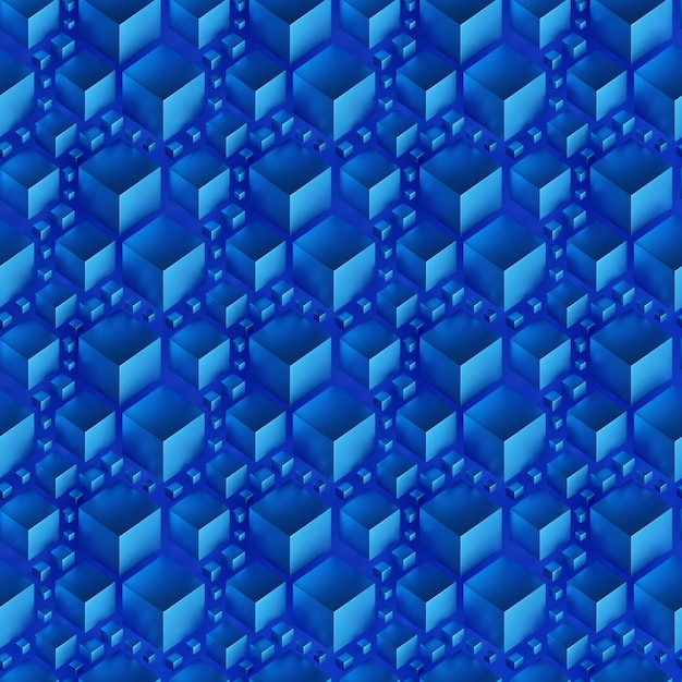 3d illustration of rows of blue cubeSet of squares on monocrome background pattern Geometry background