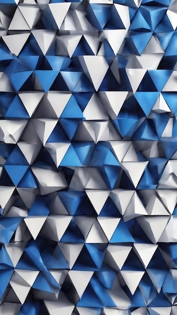 青と白の三角形の幾何学的な背景パターンの3Dイラスト行