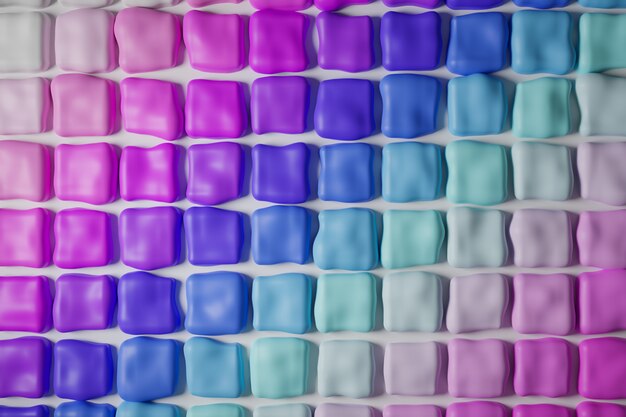 3d illustration of rows of multi-colored chewing gum in gradient colors.