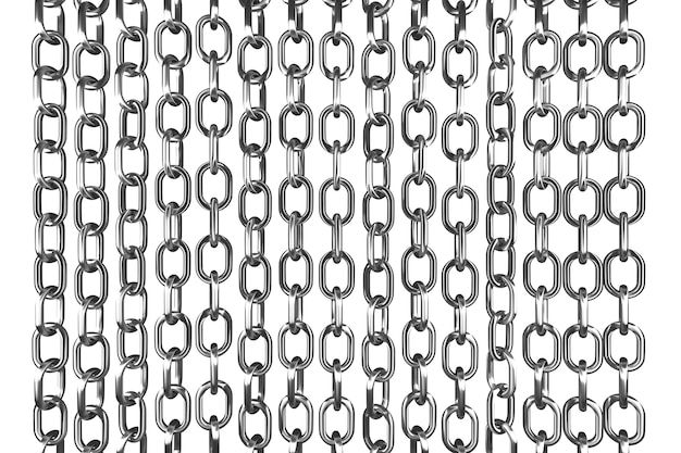 3d illustration rows of silvery metal chains