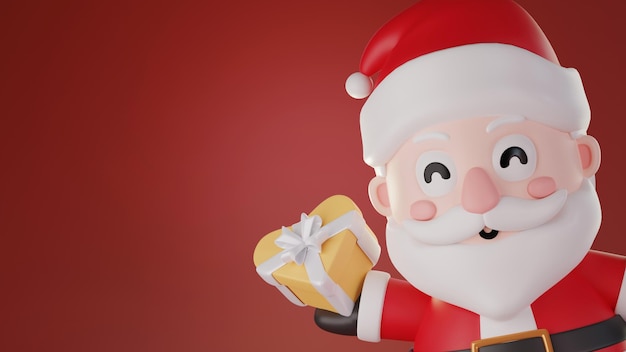 3D illustration of Santa Claus holding a heartshaped gift box Chirstmas amp New Year concept