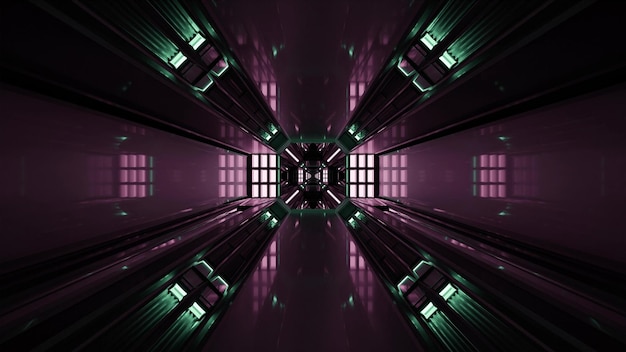 4K UHD의 기하학적 벽이 있는 공상 과학 터널의 3D 그림