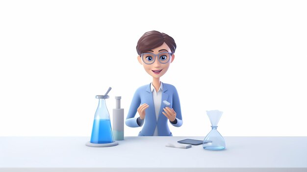 3D illustration Science learning woman sitting