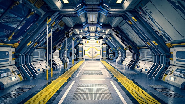 3d illustration SciFi grunge damaged metallic corridor background