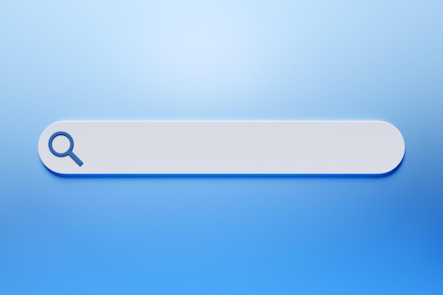 3D illustration search frame box panel on the internet with a magnifying glass icon on a blue background