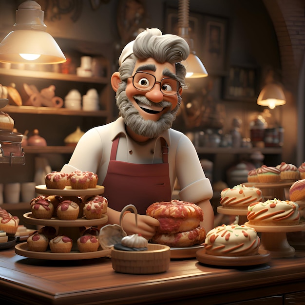 3d illustration of a senior potter in his pottery shop