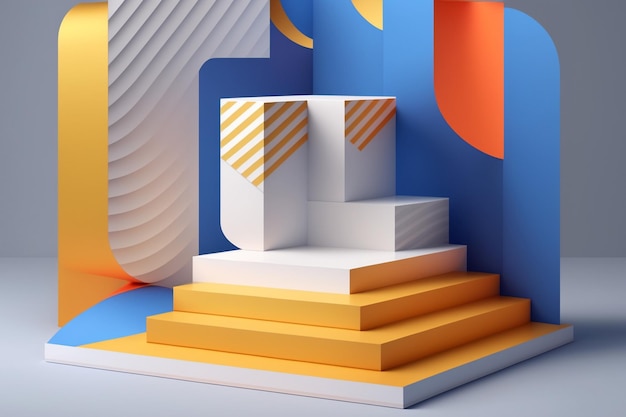 A 3d illustration of a set of steps with a blue and orange background.