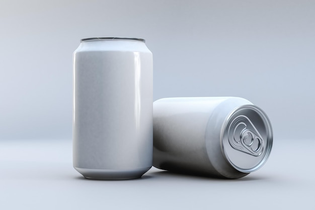 3D illustration Set of two blank cans on an isolated background Beverage cans concept