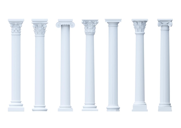 Photo 3d illustration set of vintage classic marble columns pillars