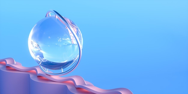 3D illustration Shiny crystal ball on a wavy line