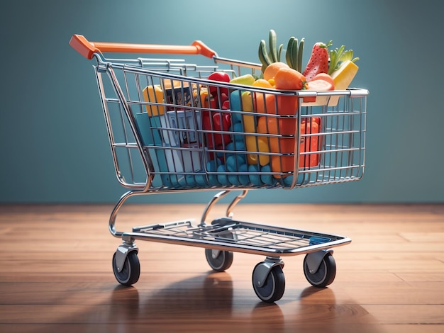 3D Illustration of Shopping Cart Digital Commerce