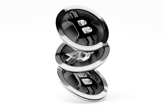 3d illustration silver bitcoin coin Cryptocurrency bitcoin symbol on white background