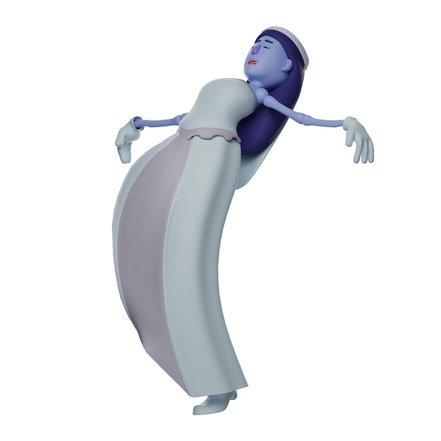 3D illustration Skull Princess 3D character is feeling tired with a floating body pose with close