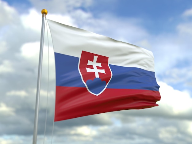 하늘 배경에 슬로바키아 국기의 3d 그림