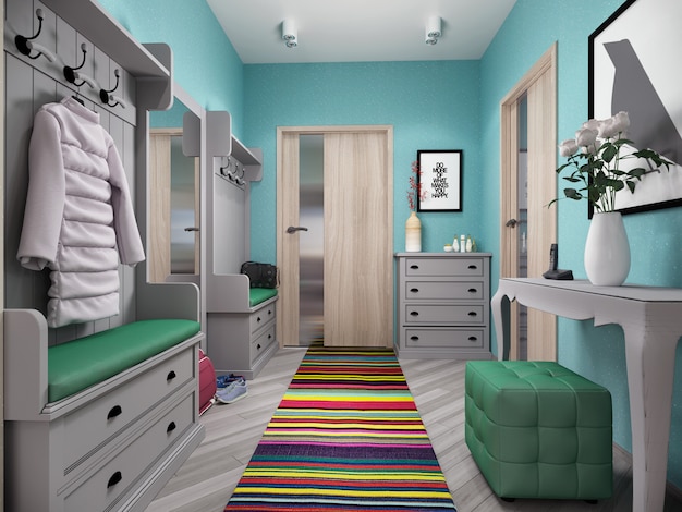 3d illustration of small apartments in pastel colors.