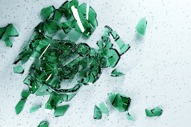 3d illustration of a small explosion of glass fragments. Broken glass is flying in different directions.