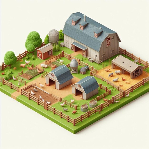 Photo 3d illustration of a small farm