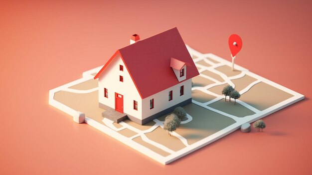 Photo 3d illustration of a small house on the map 3d rendering generative ai