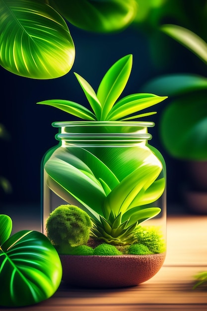 3d illustration of a small tropical garden in a jar generative ai