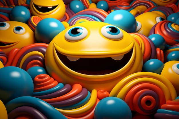 3d illustration of a smiley face surrounded by colorful swirls