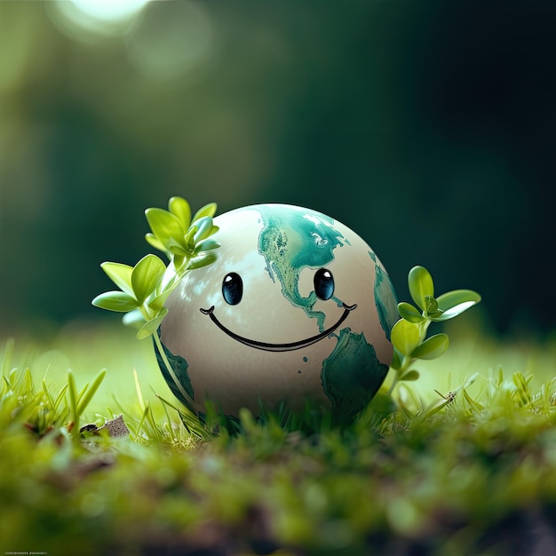 3D Illustration of Smiling Earth Earth Day Concept