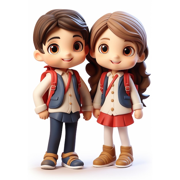 3d illustration of a smiling girl and boy schoolchildren with a school backpack