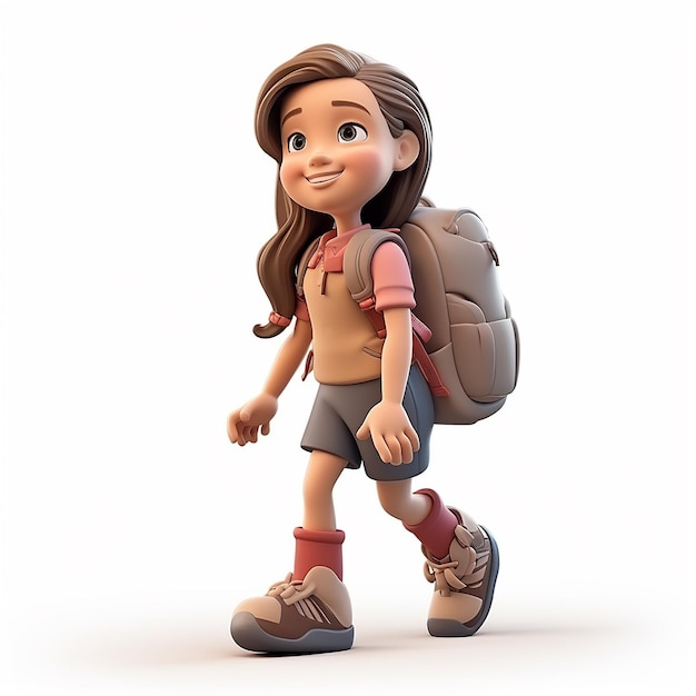 3d illustration of a smiling schoolgirl with a school backpack Topic back to school AI generated