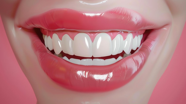 Photo 3d illustration of a smiling womans mouth with pink lips and white teeth