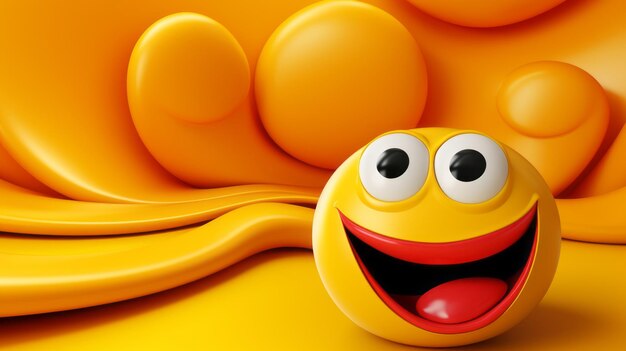 3d illustration of a smiling yellow ball on an orange background