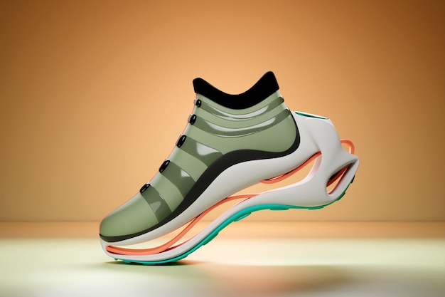 3d illustration of sneakers with bright print Stylish concept of stylish and trendy sneakers