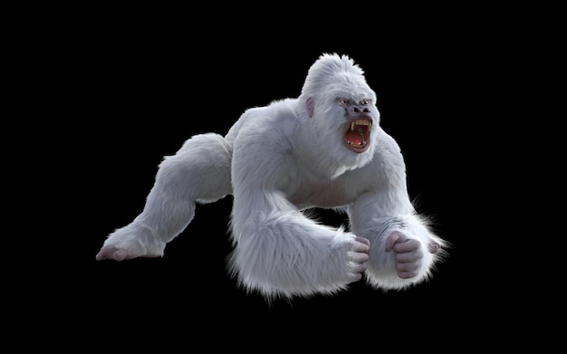 3d illustration of a snowflake gorilla on black background with clipping path