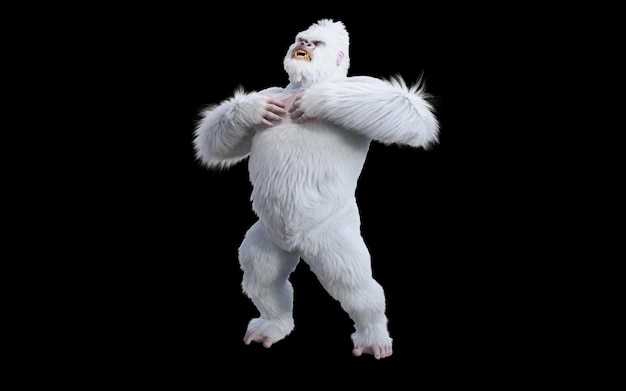 Photo 3d illustration of a snowflake gorilla on black background with clipping path