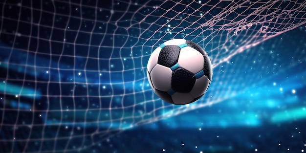 3Dイラスト サッカーボールがゴールを決め ネットを動かす