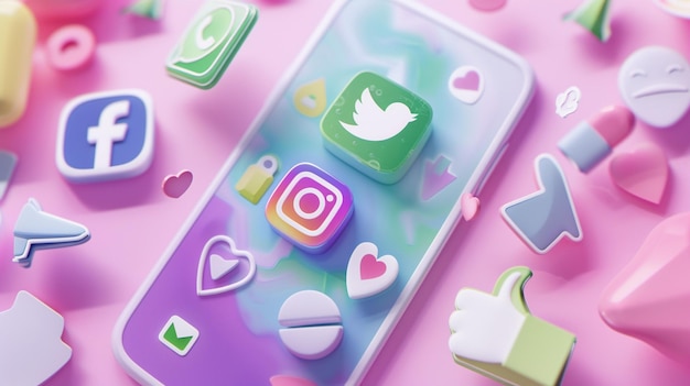 3D illustration of social media icons like