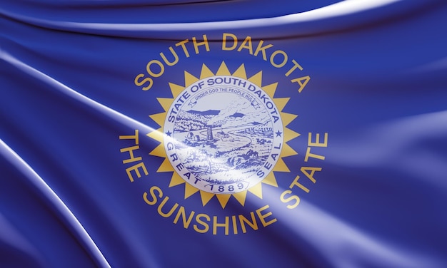 Photo 3d illustration of south dakota flag on wavy fabric