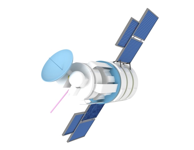 3D иллюстрации космического спутника на белом фоне
